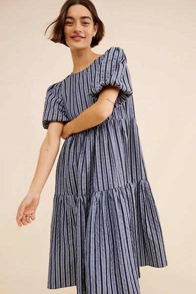 Glamorous Striped Puff Sleeve Midi Dress