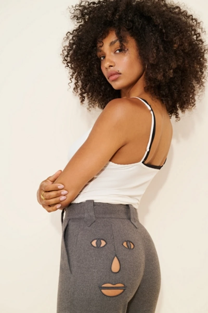 Fashion Brand Company Face Cut Out Pants