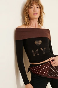 Woodrose Deli Love NY Off-The-Shoulder Top