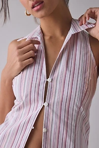 Party Girl Cotton-Blend Button Down Sleeveless Shirt