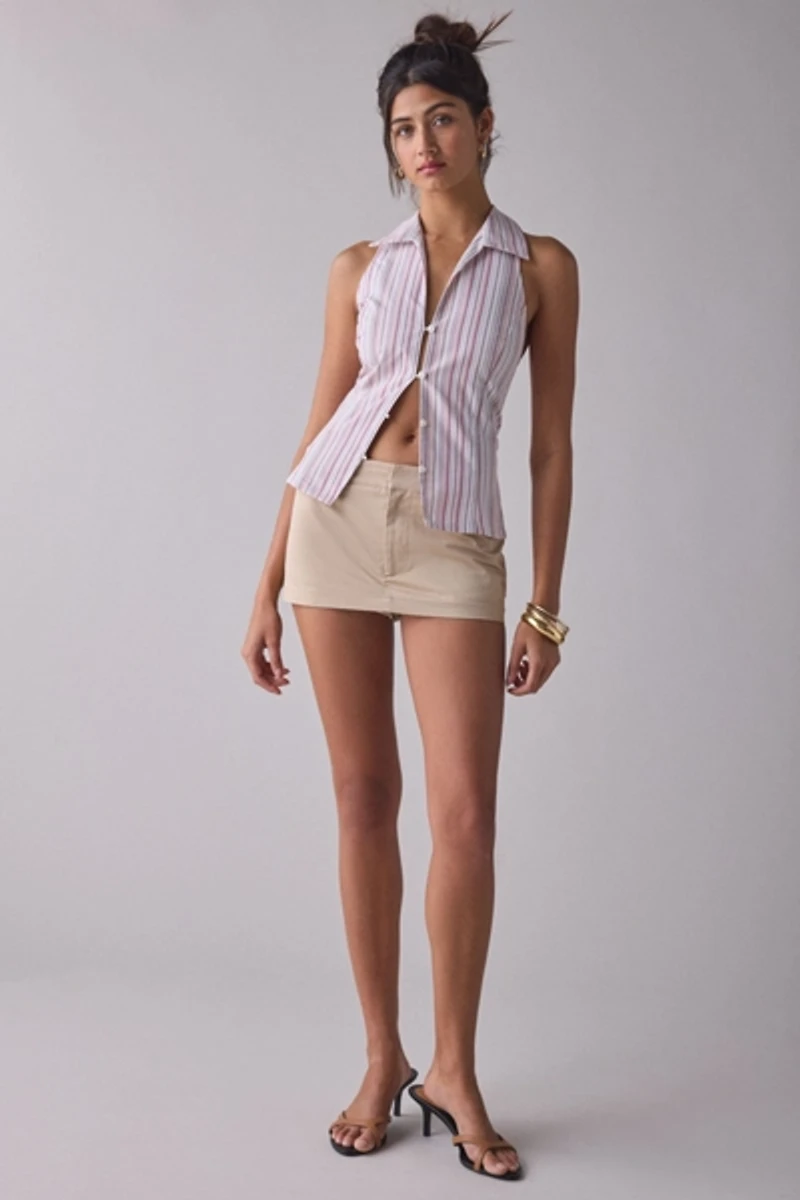 Party Girl Cotton-Blend Button Down Sleeveless Shirt