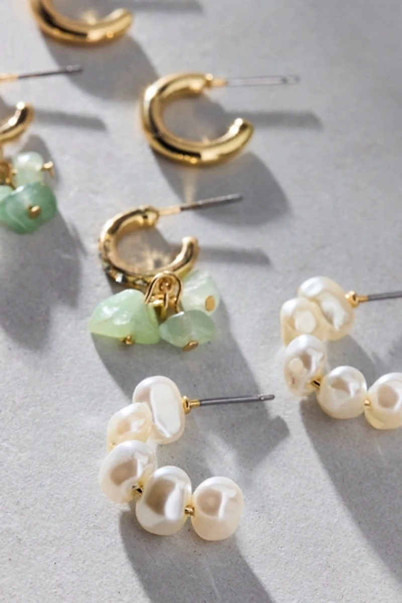 Seafoam Pearl Hoop Earrings Set