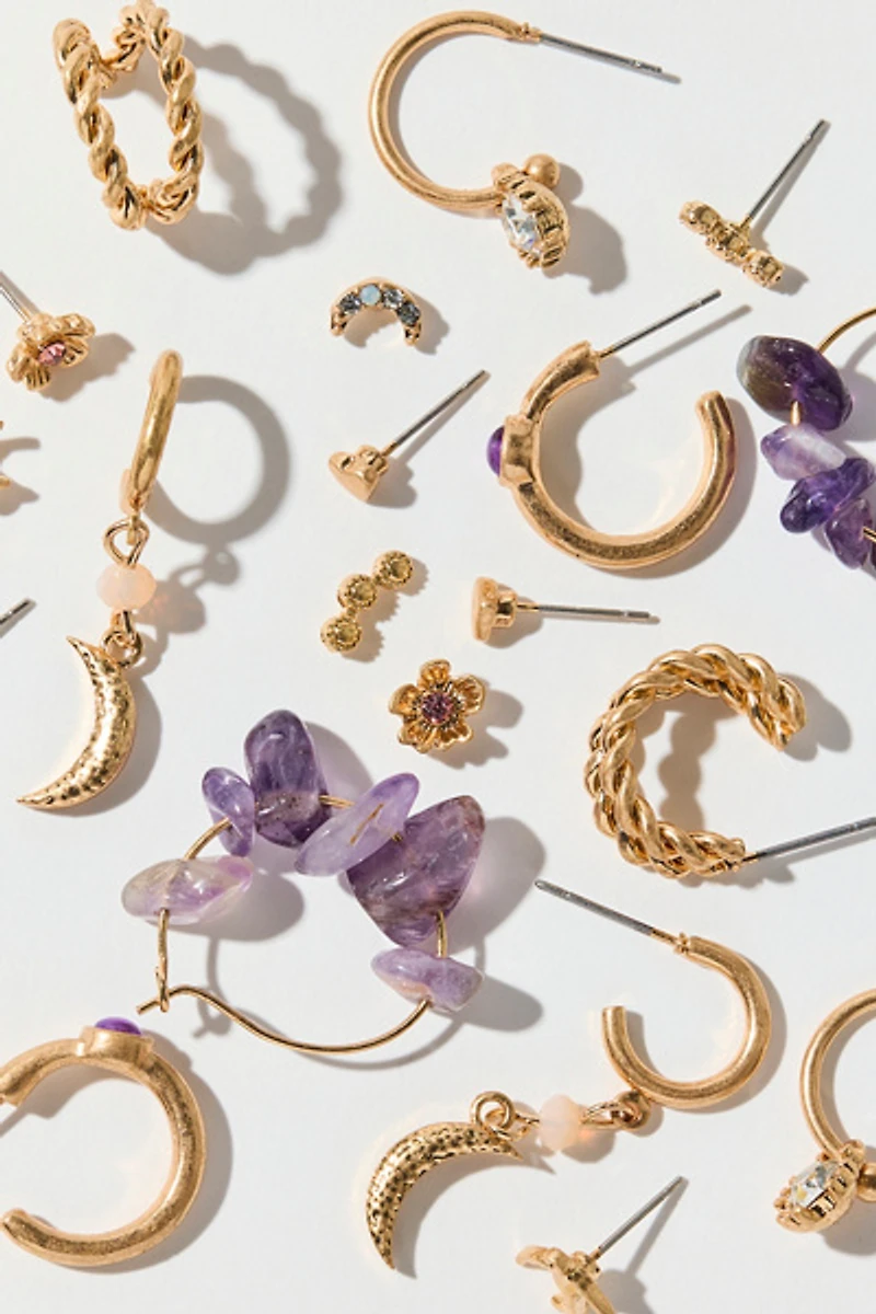 Summer Moon Stone Charm Multi Earrings Set