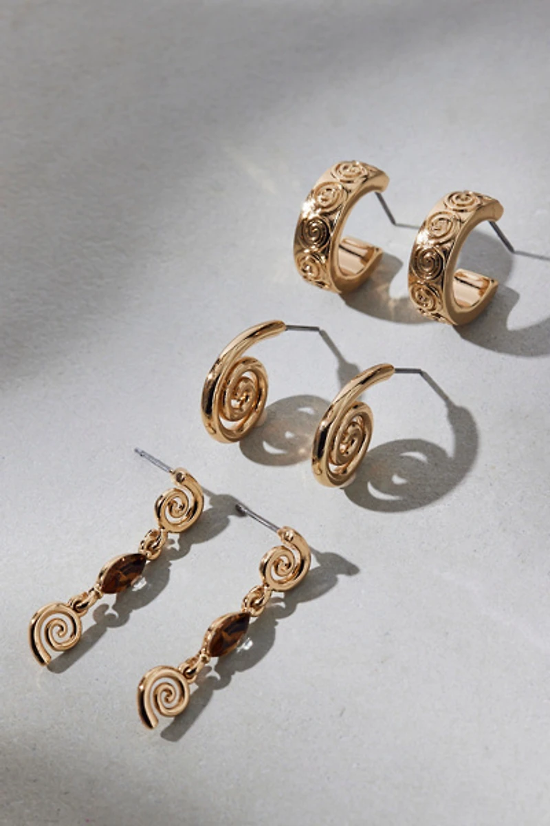 Swirl Hammered Metal Earrings Set