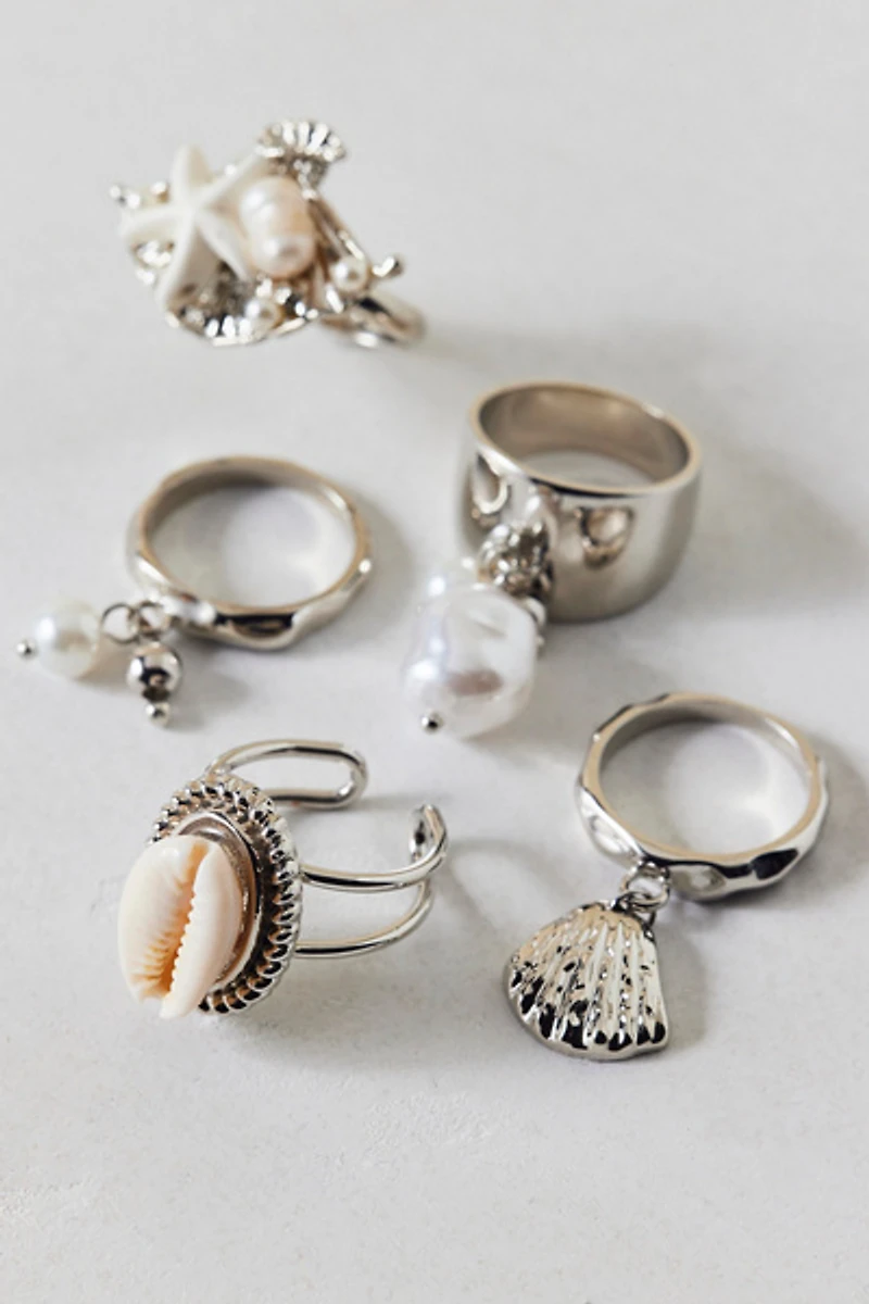 Tideline Shell & Pearl Rings Set