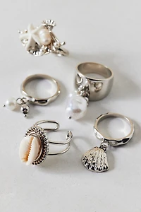 Tideline Shell & Pearl Rings Set