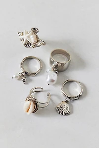 Tideline Shell & Pearl Rings Set