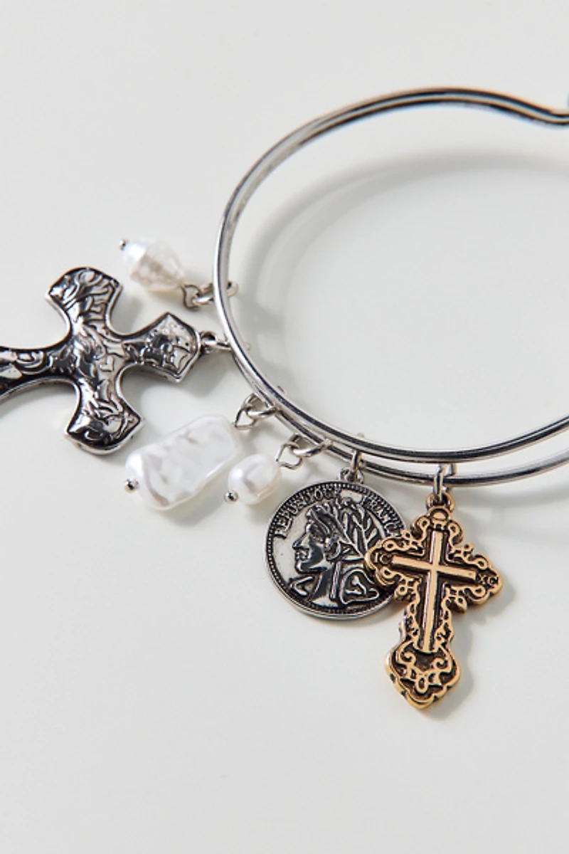 Pearl & Cross Charm Bracelet