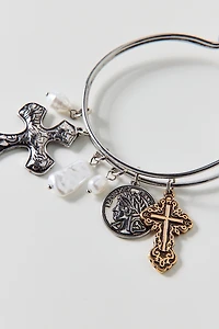 Pearl & Cross Charm Bracelet