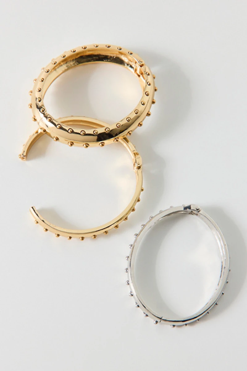 Studded Mixed Metal Bangle Bracelets Set