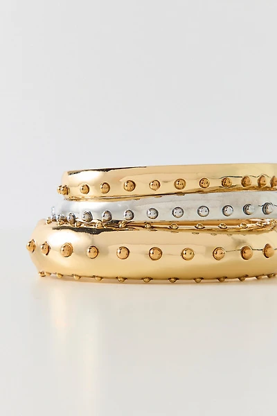 Studded Mixed Metal Bangle Bracelets Set