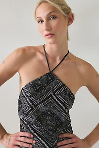 Lulus Tate Bandana Print Y-Neck Halter Midi Dress