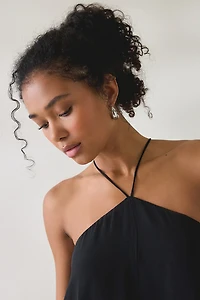 Lulus Chessie Y-Neck Halter Asymmetric Hanky Hem Midi Dress