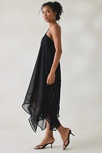 Lulus Chessie Y-Neck Halter Asymmetric Hanky Hem Midi Dress