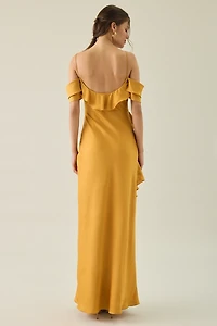 Lulus Aviva Asymmetric Cascading Ruffle Off-The-Shoulder Maxi Dress