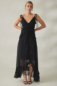 Lulus Jamie Tie-Strap Ruffle High-Low Maxi Dress