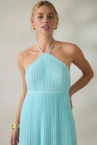 Lulus Mickie Plisse High Neck Empire Waist Maxi Dress