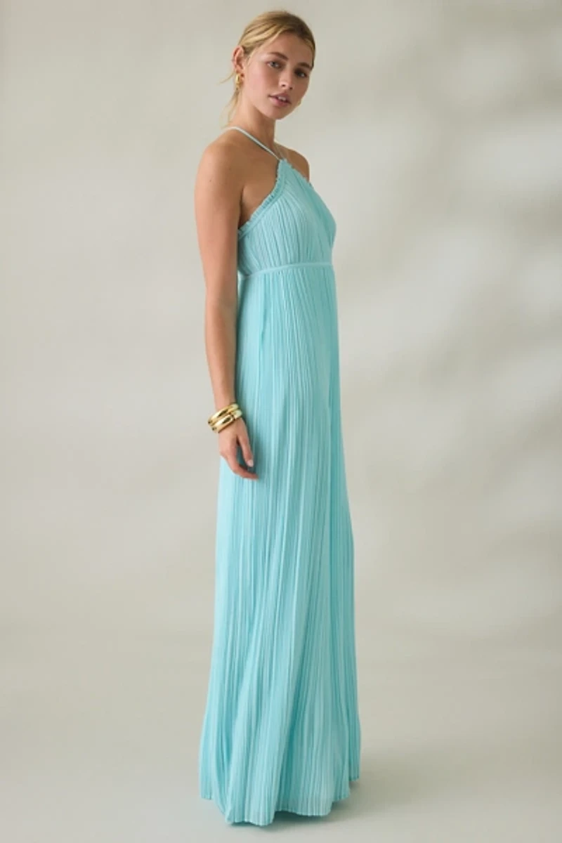 Lulus Mickie Plisse High Neck Empire Waist Maxi Dress