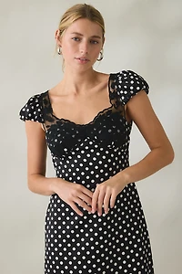 Lulus Clarke Polka Dot Lace Trim Slip Midi Dress