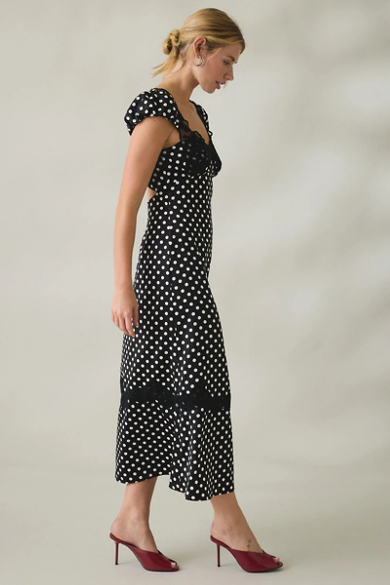 Lulus Clarke Polka Dot Lace Trim Slip Midi Dress