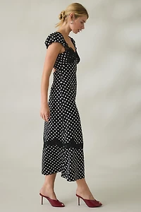 Lulus Clarke Polka Dot Lace Trim Slip Midi Dress