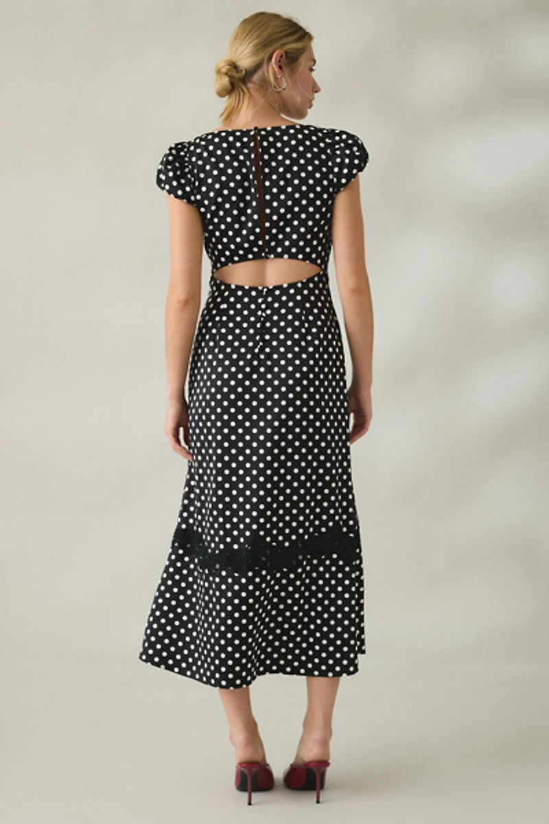 Lulus Clarke Polka Dot Lace Trim Slip Midi Dress