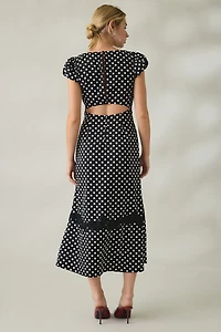 Lulus Clarke Polka Dot Lace Trim Slip Midi Dress