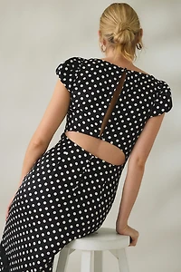 Lulus Clarke Polka Dot Lace Trim Slip Midi Dress