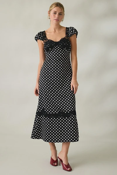 Lulus Clarke Polka Dot Lace Trim Slip Midi Dress