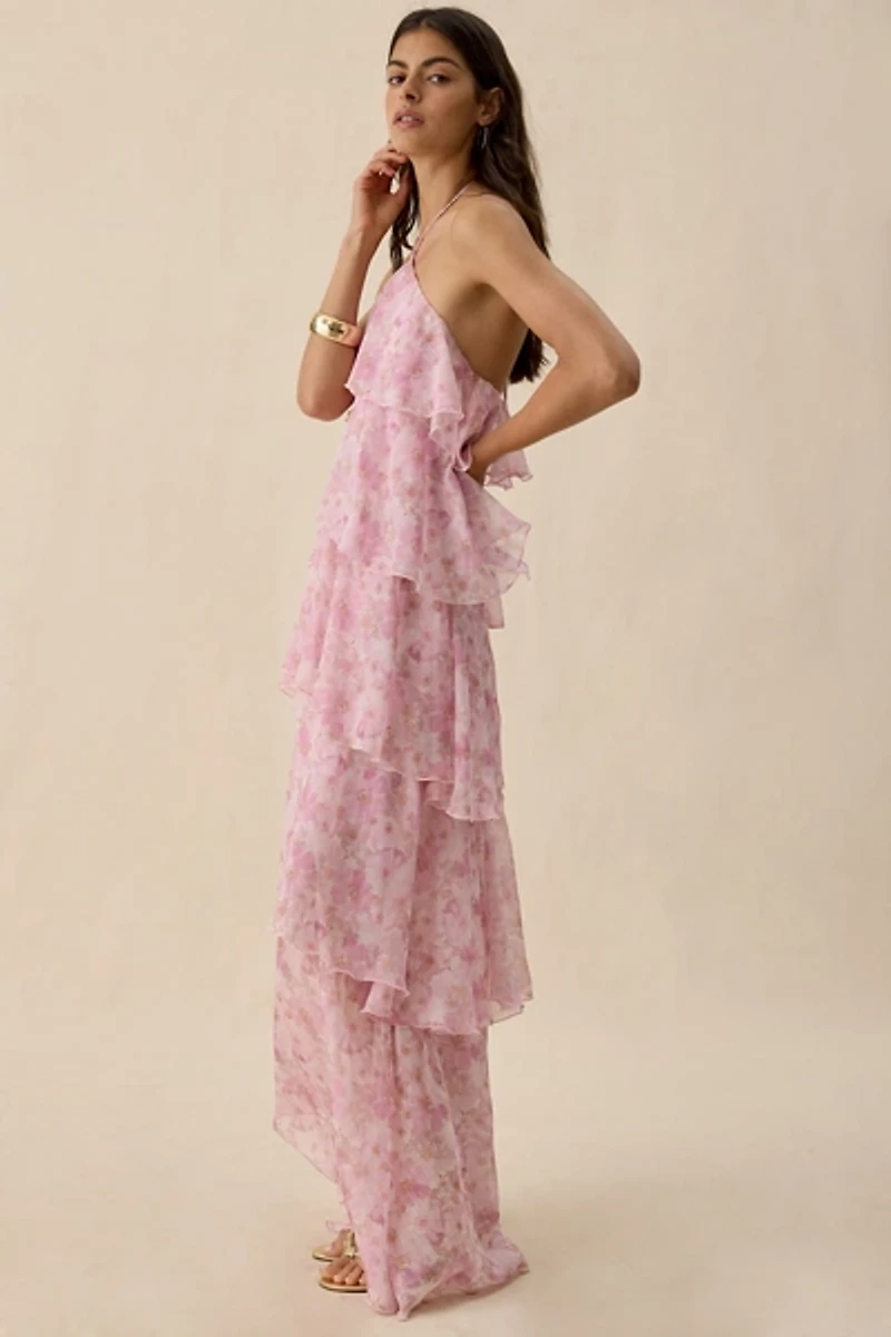 Lulus Maisie Y-Neck Halter Tiered Ruffle Maxi Dress