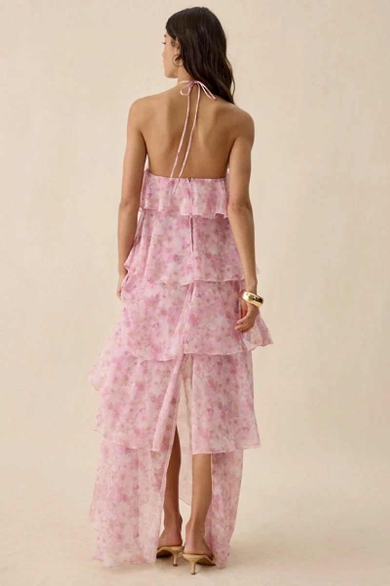 Lulus Maisie Y-Neck Halter Tiered Ruffle Maxi Dress