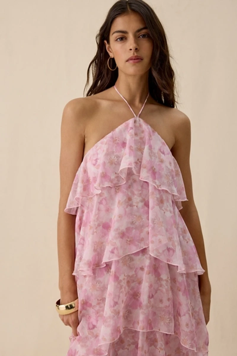 Lulus Maisie Y-Neck Halter Tiered Ruffle Maxi Dress