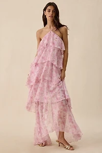 Lulus Maisie Y-Neck Halter Tiered Ruffle Maxi Dress