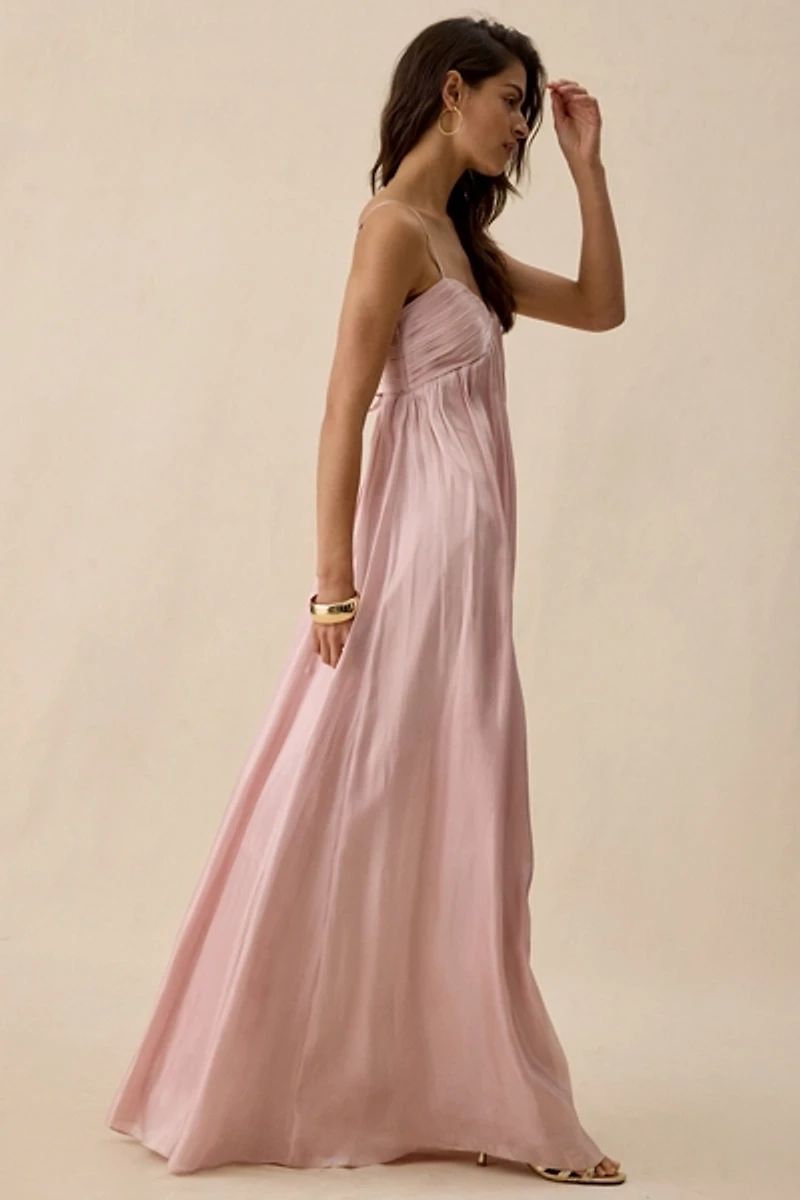 Lulus Matty Metallic Ruched Lace-Up Back Maxi Dress