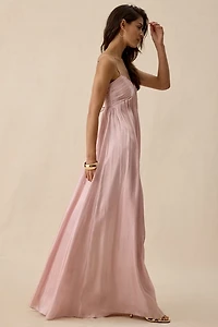 Lulus Matty Metallic Ruched Lace-Up Back Maxi Dress