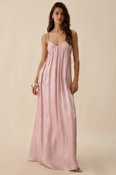 Lulus Matty Metallic Ruched Lace-Up Back Maxi Dress