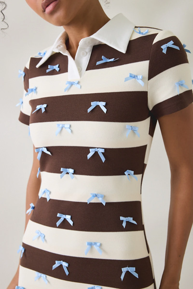 Jacquie The Label Bianca Bow Detail Polo Mini Dress