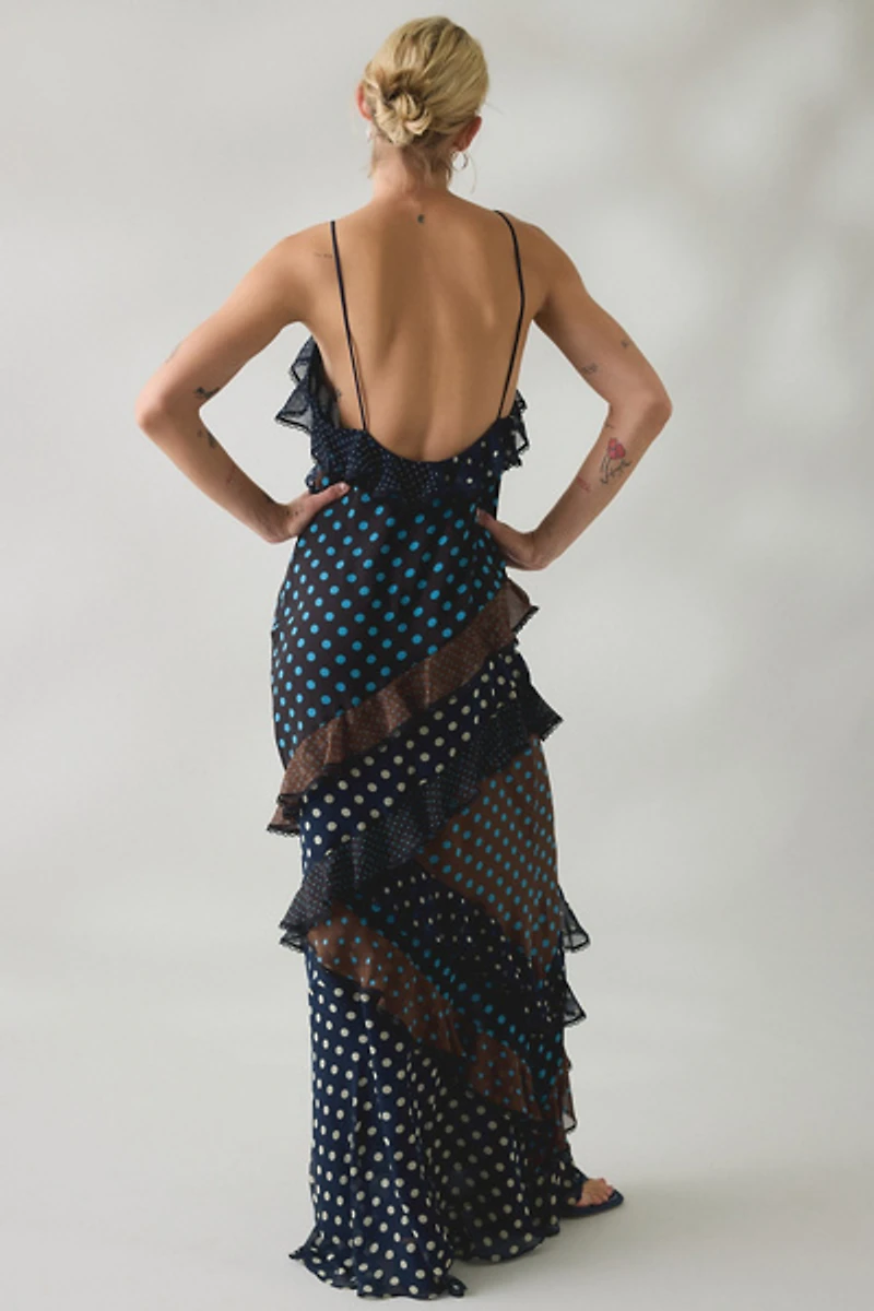 Jacquie The Label Santorini Asymmetric Ruffle Maxi Dress