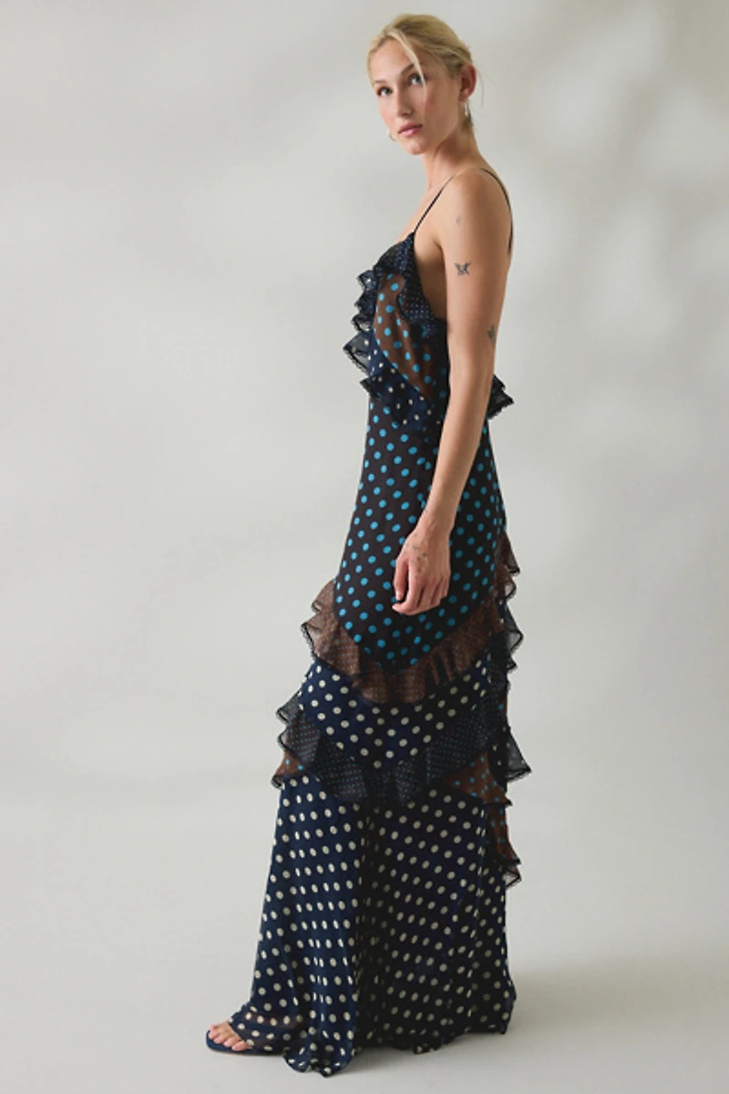 Jacquie The Label Santorini Asymmetric Ruffle Maxi Dress