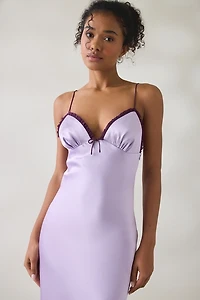 NIA Camille Contrast Trim Plunging V-Neck Satin Midi Dress