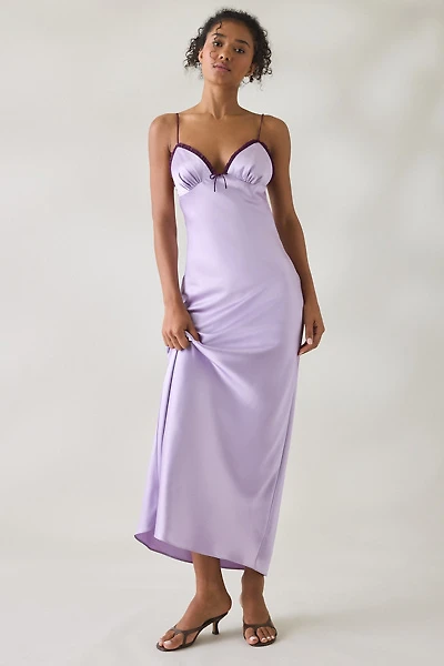 NIA Camille Contrast Trim Plunging V-Neck Satin Midi Dress