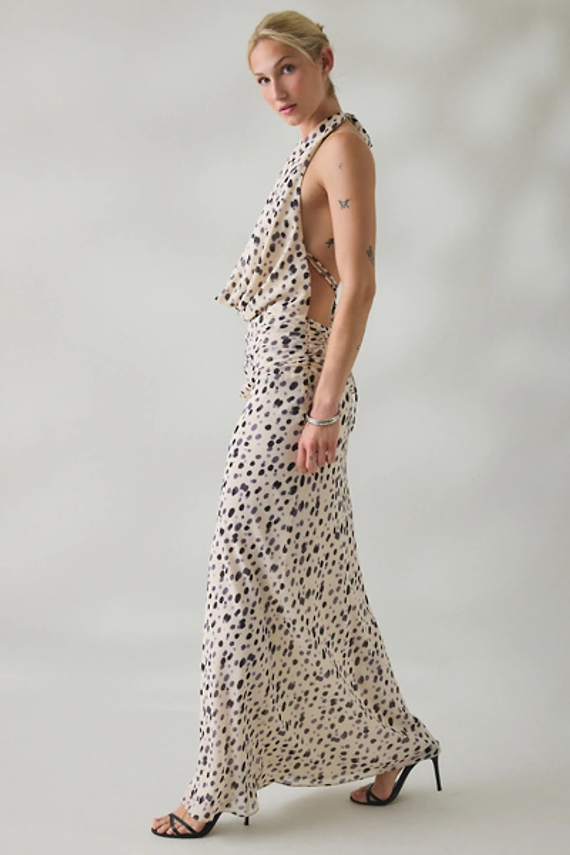 NIA Sampaio Plunging Cowl Neck Halter Maxi Dress