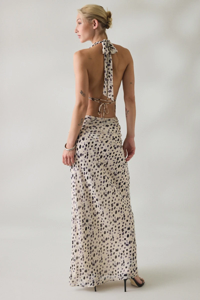 NIA Sampaio Plunging Cowl Neck Halter Maxi Dress