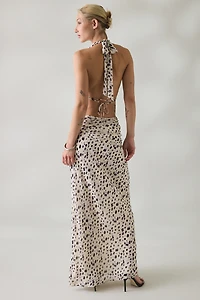 NIA Sampaio Plunging Cowl Neck Halter Maxi Dress