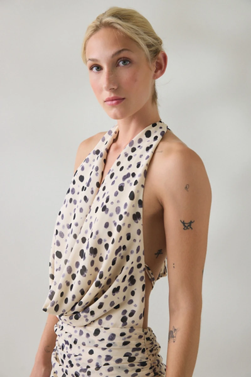 NIA Sampaio Plunging Cowl Neck Halter Maxi Dress