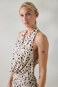 NIA Sampaio Plunging Cowl Neck Halter Maxi Dress