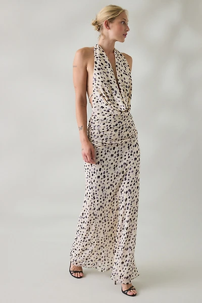 NIA Sampaio Plunging Cowl Neck Halter Maxi Dress