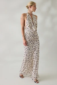 NIA Sampaio Plunging Cowl Neck Halter Maxi Dress