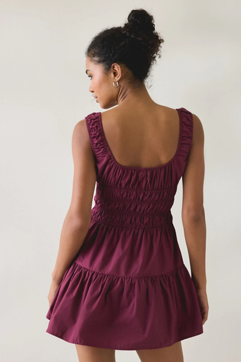 NIA Salt Scoop Neck Smocked Mini Dress