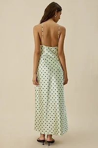 NIA Jasmine Polka Dot Satin Lace Trim Slip Maxi Dress